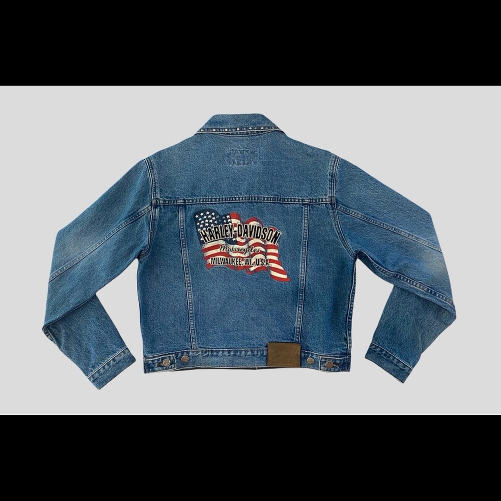 Retro Harley-Davidson American Flag Denim Jacket